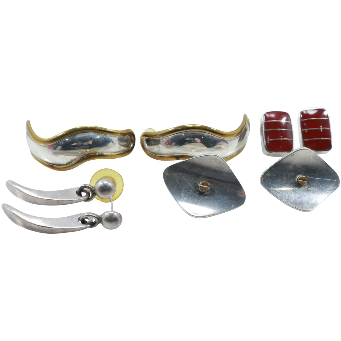 4 Pairs Assorted Sterling Silver .925 Earrings: .925 Mexico Mid-Century Modern Dangle Earrings; (1 of 20)