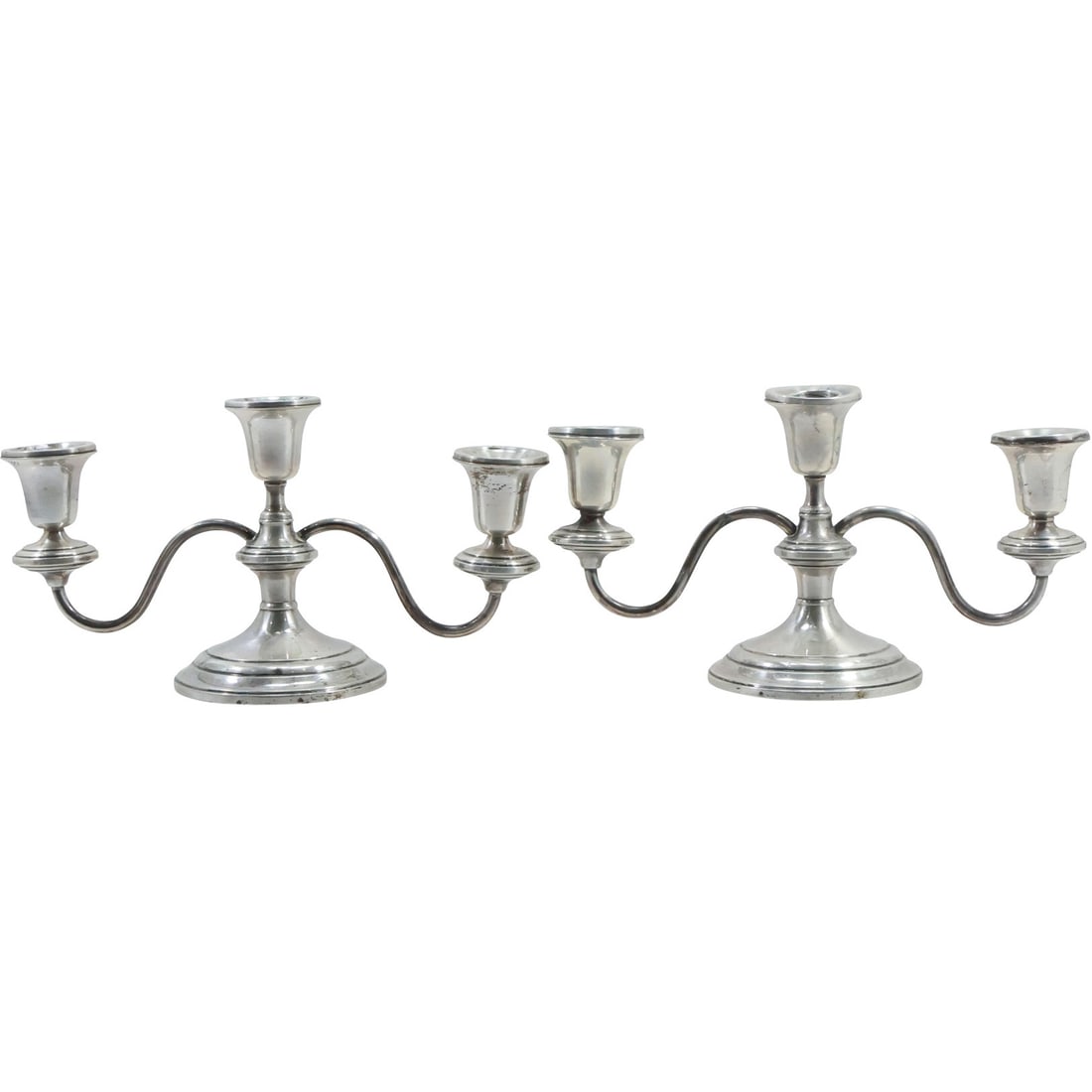 Pair Sterling Silver Weighted Triple Candelabras Frank M Whiting & Co. 5 1/2 in. x 10 in. (1 of 20)