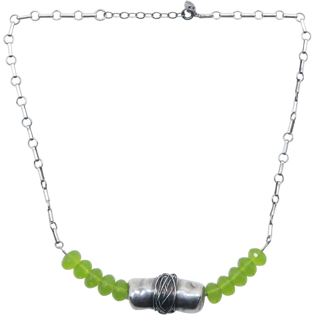 Michele Grady Sterling Silver with 10 Peridot Beads Necklace 18 in. x 3/4 in. (1 of 16)