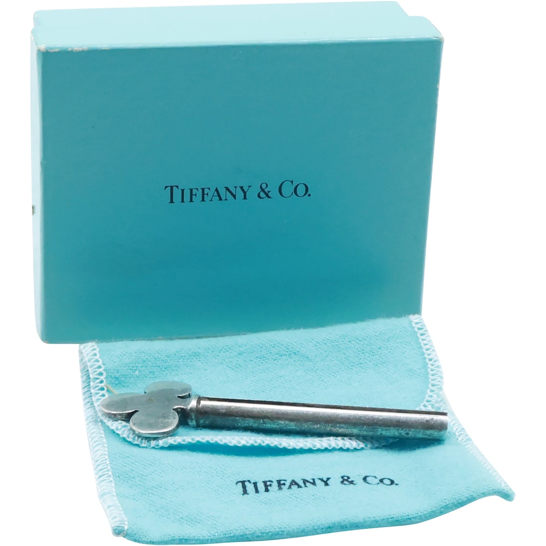TIFFANY & CO Sterling Silver Toothpaste Key 3 in. x 1 in. with fabric pouch and box: TIFFANY & CO Sterling Silver Toothpaste Key 3 in. x 1 in. with fabric pouch and box