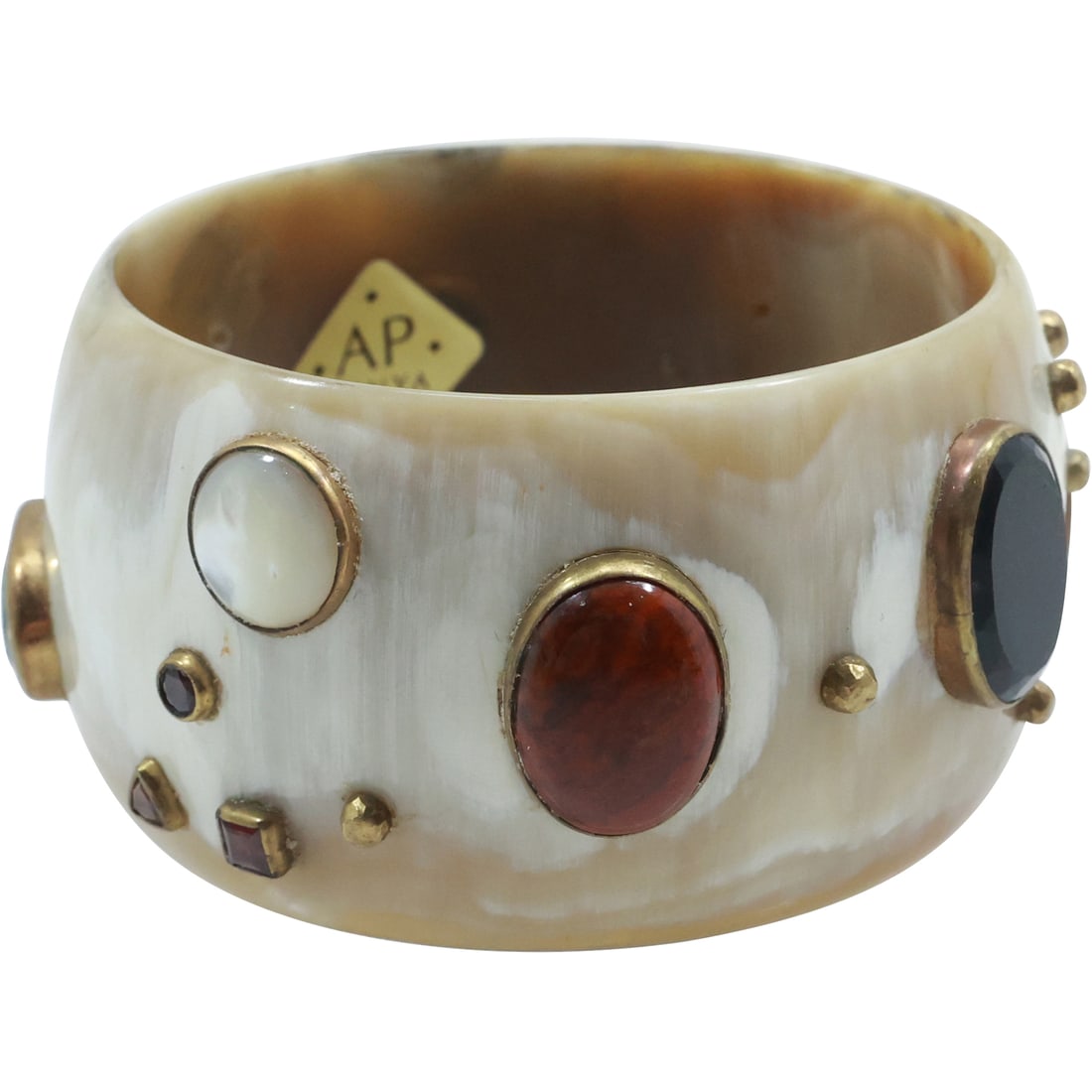 Ashley Pittman Kenyan Horn and Stones Bracelet, Hand Hammered Bronze Bezel Natural Stone (1 of 18)