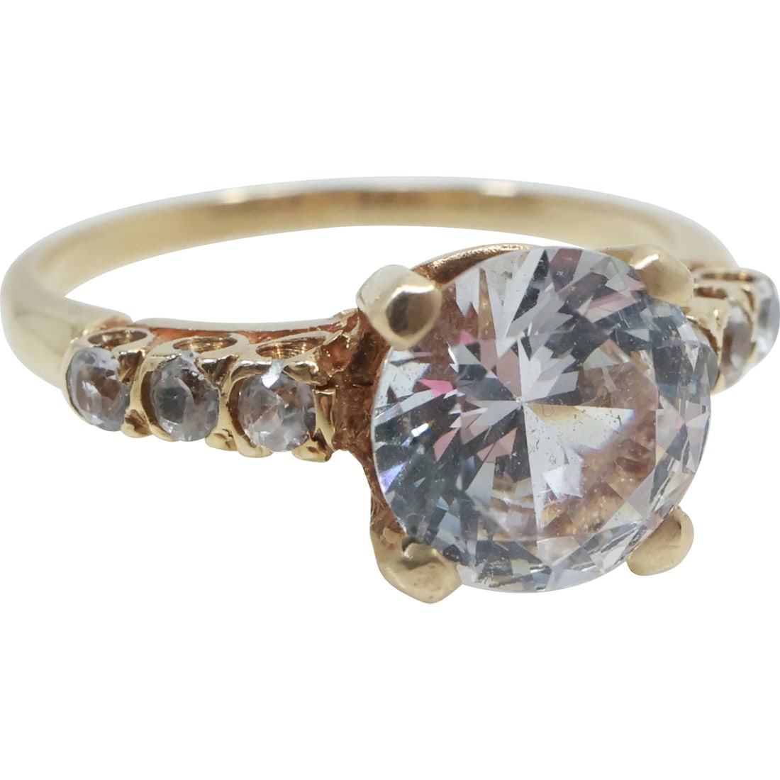 14K GOLD and White Topaz, approx. 2 ct.,  Ring Size 6.25 ; 1.8 dwt ; 3/4 in. x 3/8 in. (1 of 15)
