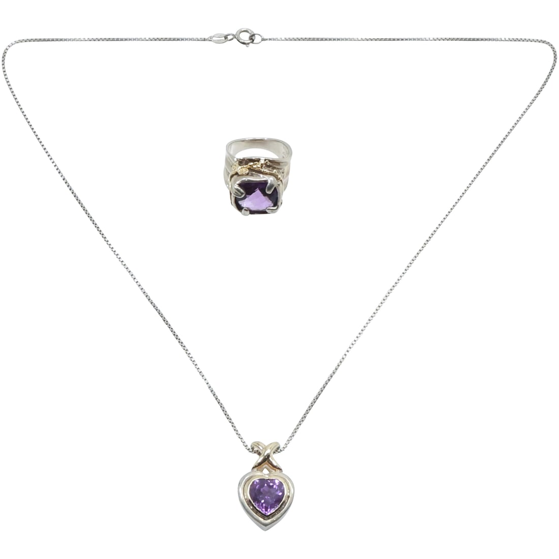 .925 Sterling Silver and 14K H.G. Israel Ring Size 6.5 with Purple Amethyst Stone; .925 & 14K (1 of 20)