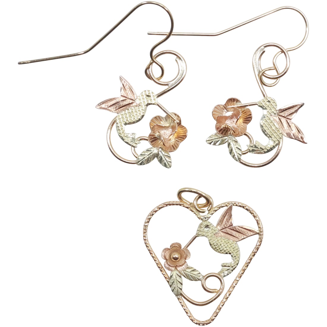 10K GOLD Hummingbird Pendant with Matching Earrings (1 of 20)