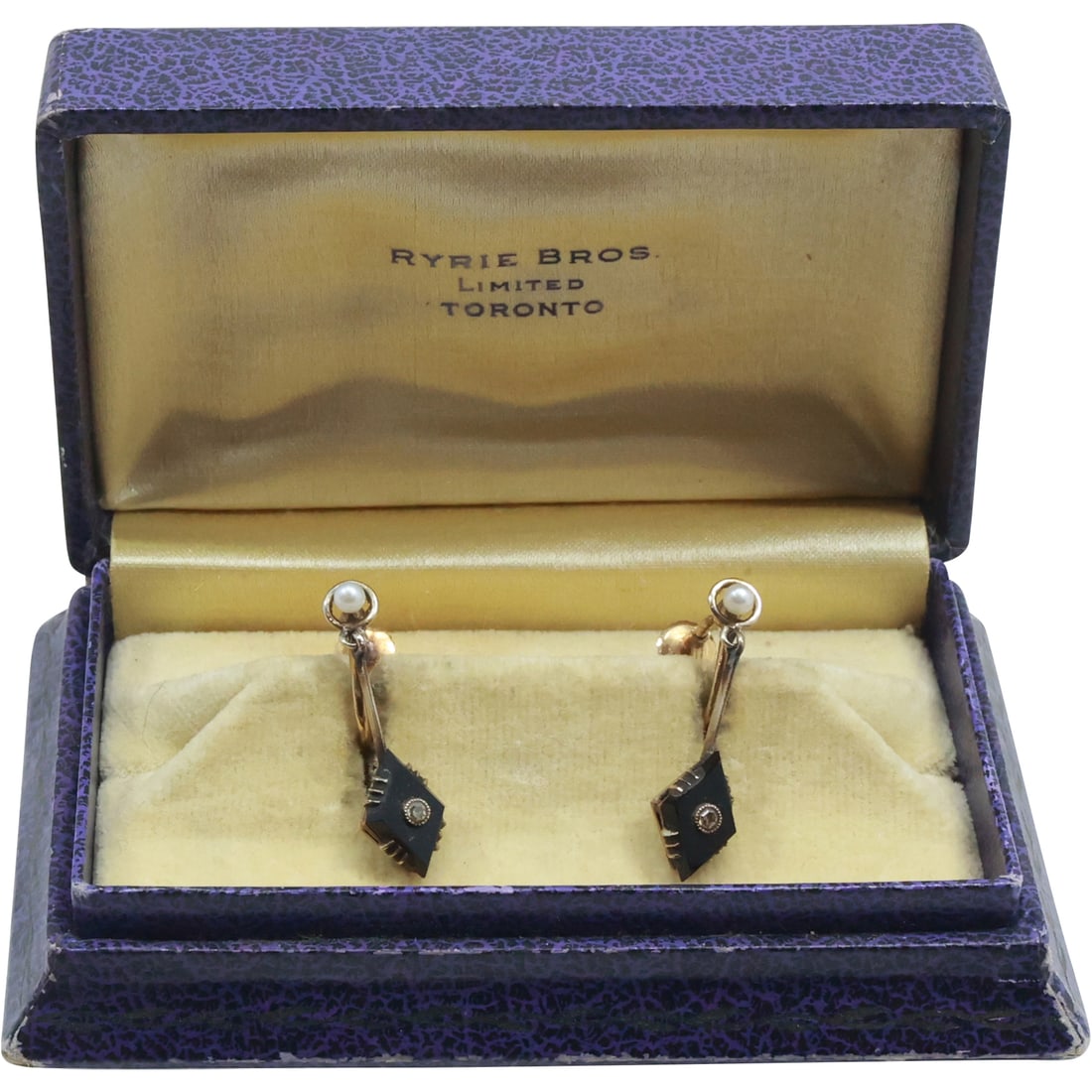 14K GOLD 1860-1890 Victorian Gold and Black Onyx Base with Diamond Mine Cut Earrings (1 of 20)