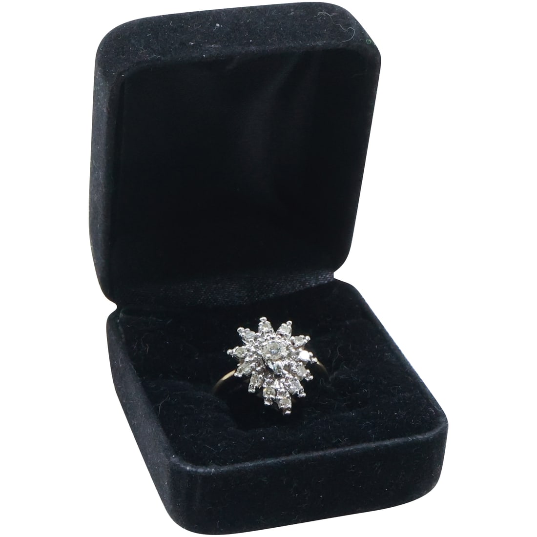 14K GOLD DIAMOND CLUSTER Cocktail Ring Size 6.5 , approx. 1/2 ct diamonds, 3/4 in. dia. (1 of 20)