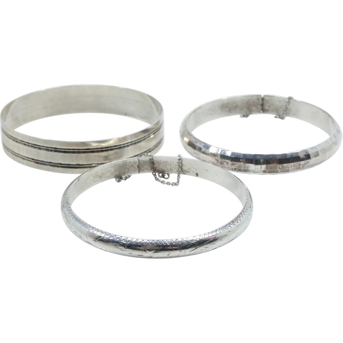 [3] Sterling Silver Assorted Bangle Bracelets: with Etching, Diamond Quilted, 2 Lines, weighs 35.1 g (1 of 20)
