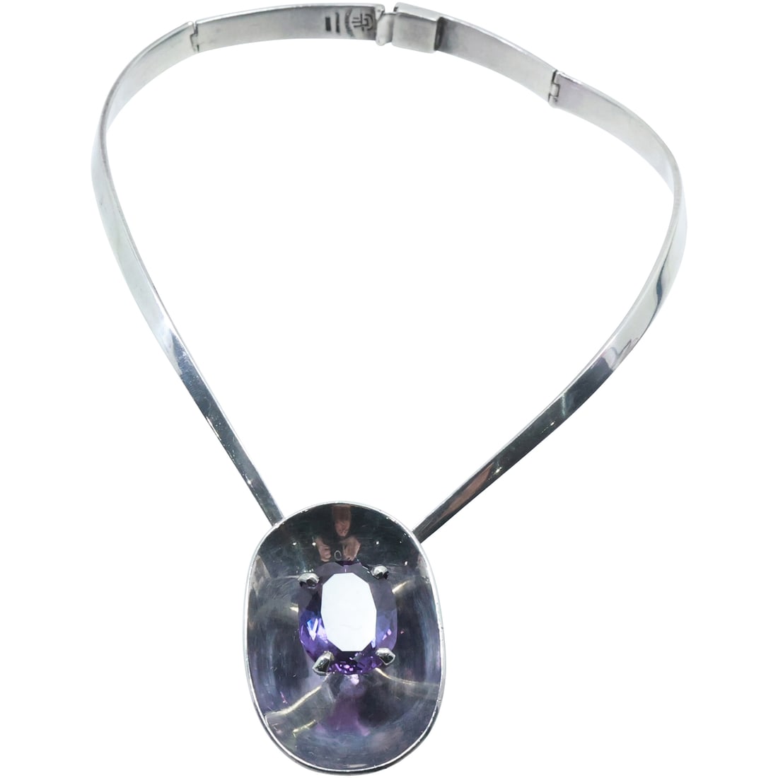 Mexico .925 Sterling Silver Purple Sapphire Necklace Vintage 1960s 14 in. x 1 1/4 in. x 1 7/8 in. (1 of 17)
