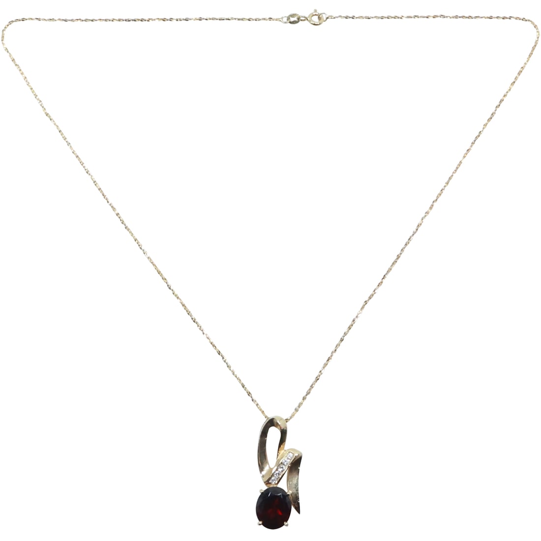 14K GOLD SJA Ribbon Setting with 5 Diamonds and 4/5 Carat Garnet Stone Pendant Necklace (1 of 19)