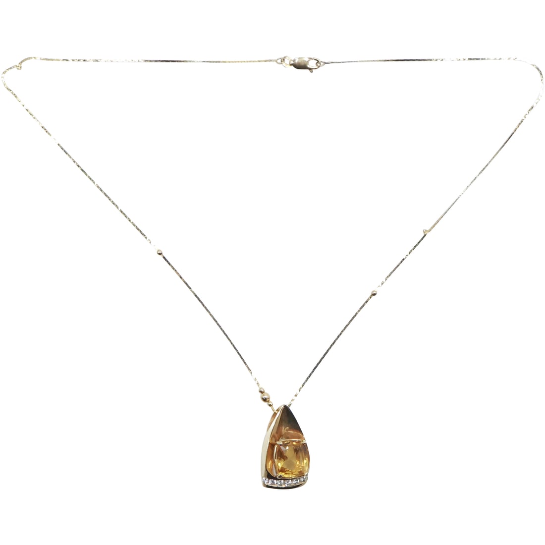 14K GOLD with 5/6 ct Citrine Stone, 7 Diamonds Draped across bottom  Pin / Pendant Necklace (1 of 19)