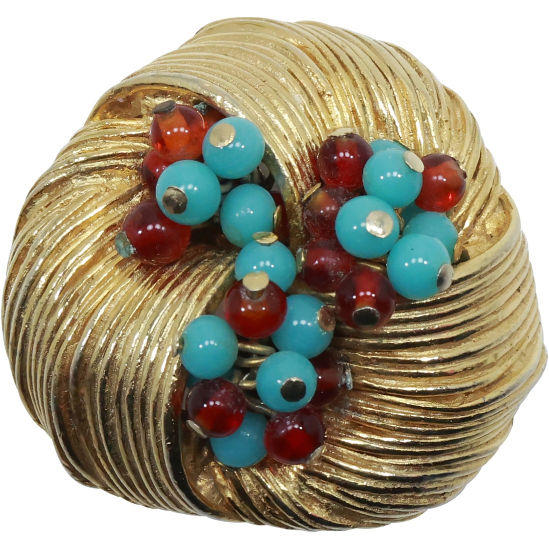 Vintage 1960s [possibly Pauline Rader] Beaded Brooch Faux Turquoise & Ruby Beads , unsigned (1 of 18)