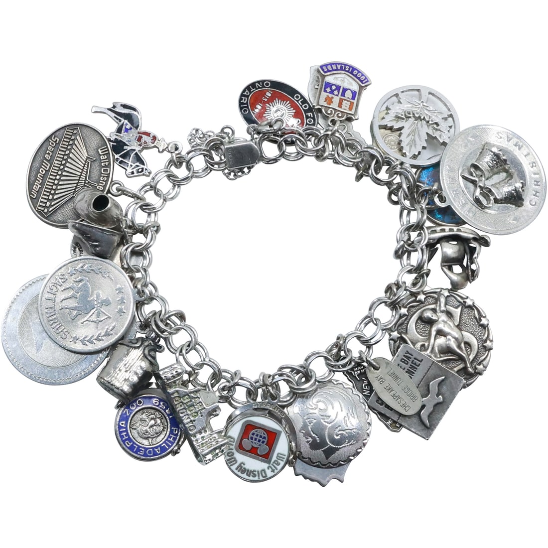 .925 Sterling Silver Charm Bracelet with 21 Assorted Sterling Charms, other 6 Charms Not Silver (1 of 19)