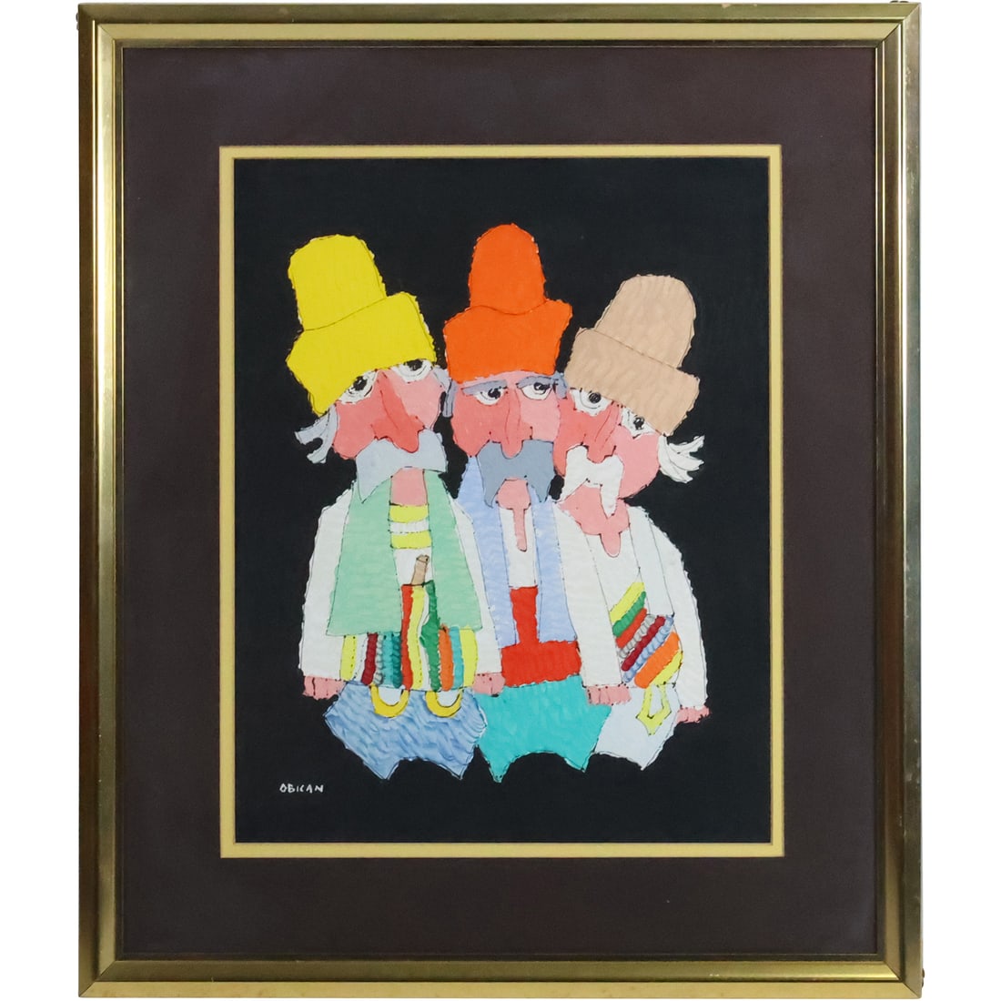 Jovan Obican, 1918-1986 Croatia, Acrylic Painting Three Jewish Men, Signed, Framed (1 of 20)