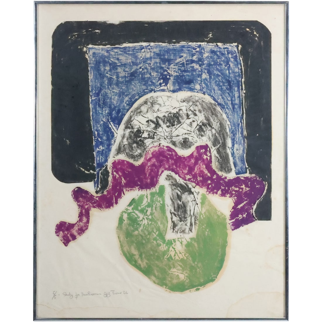 Mid-Century Modern Abstract Lithograph, Pencil Signed Thone 1966, #5/5 Study for Mushroom (1 of 20)