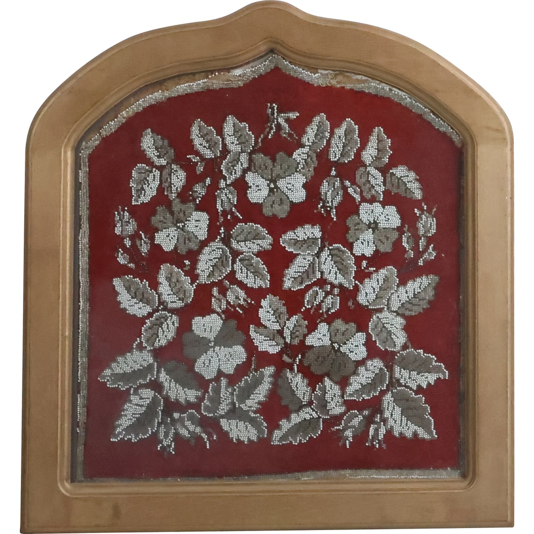 19th C. Peti Point Needlepoint Embroidery Leaves and Flowers Mounted in Shaped Frame (1 of 20)