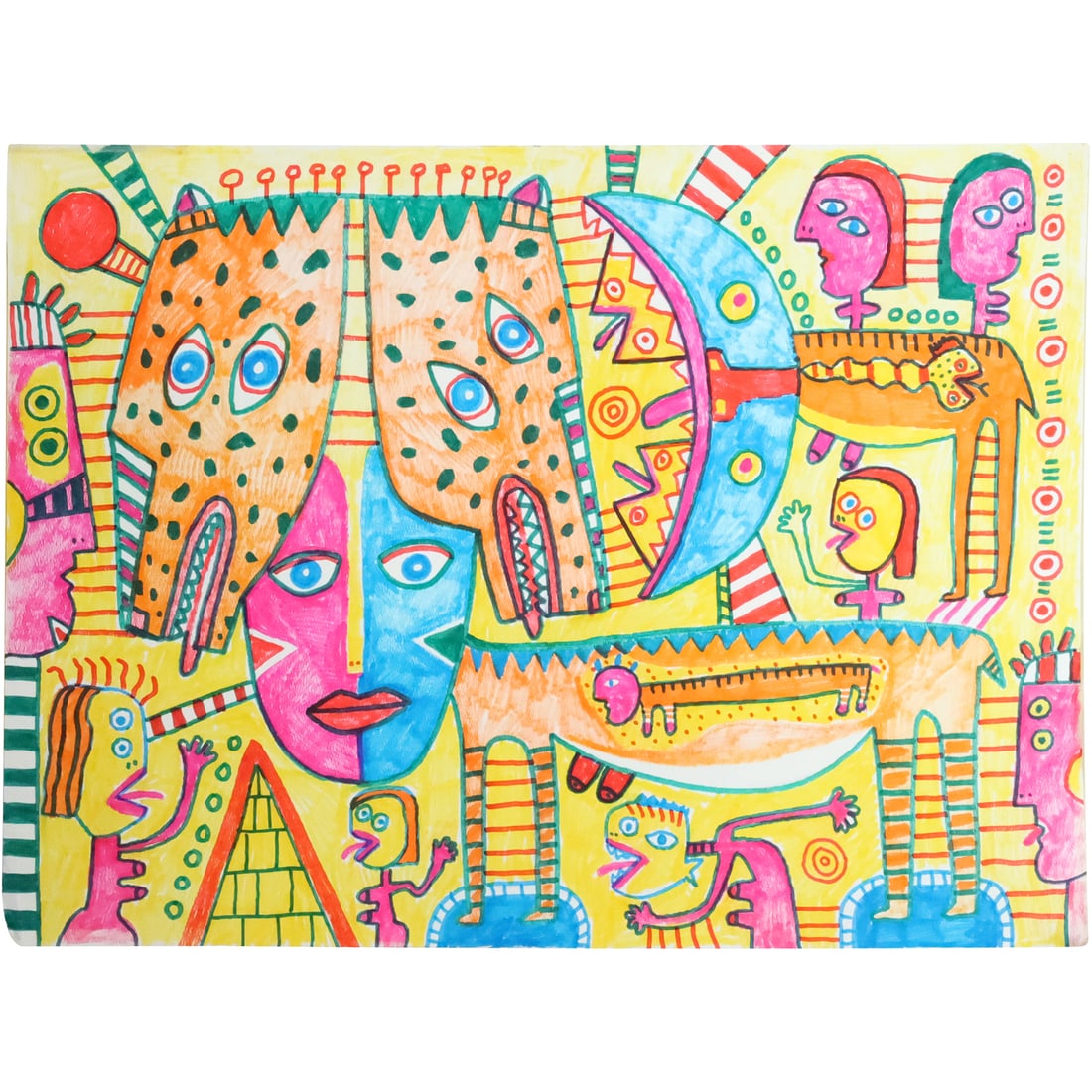 Signed T Dalton 1996, 20th C. Folk Art Painting on Paper "Spirit Word" Signed and Dated on Verso (1 of 20)