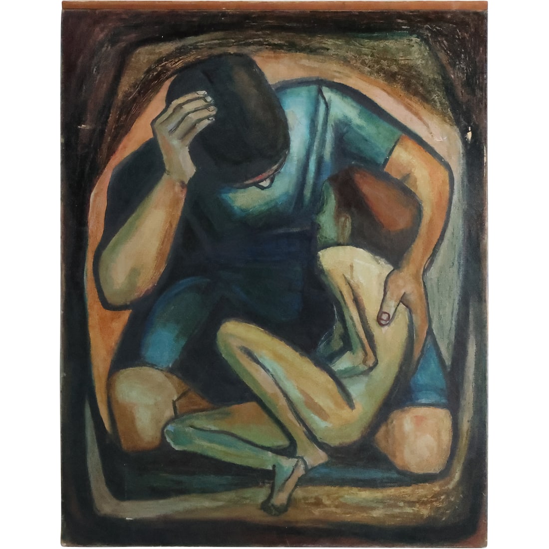 Mid-Century Modern Vintage Oil on Canvas Painting of Two Figures 33.5 in. x 26 in. (1 of 20)
