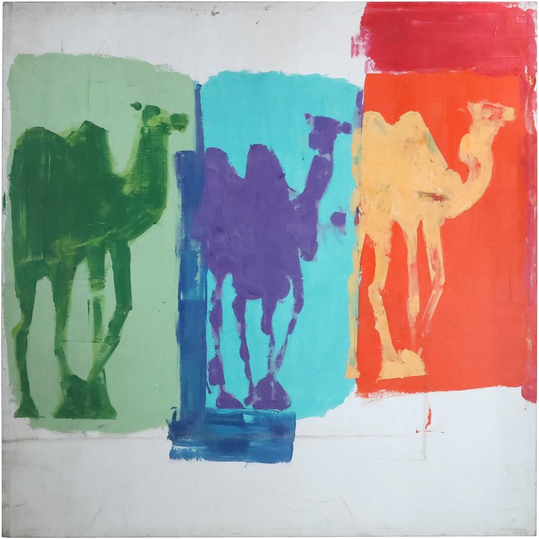 Andy Warhol Style, Three Camels, Large Oil on Canvas Painting 48 in. x 48.5 in. (1 of 20)