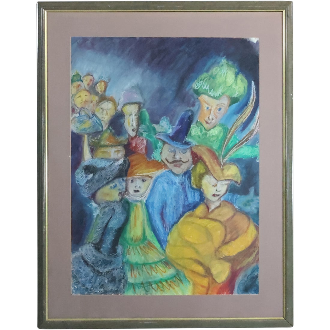 Modernism Mixed Media Painting Gathering of Figures, Framed (1 of 20)