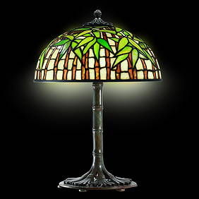Tiffany Studios New York "Bamboo" Leaded Glass Table Lamp Signed Shade and Base (1 of 20)