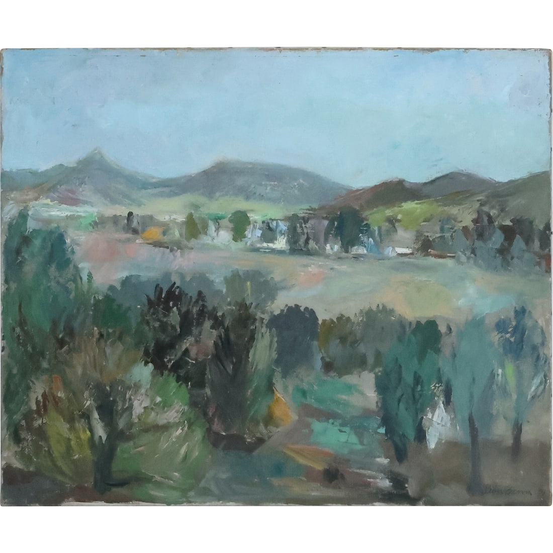 Ben Benn, 1884-1983 American / Russian, Landscape Oil on Canvas Painting, Signed: Embark on an artistic journey with this remarkable landscape oil painting by Ben Benn, a celebrated American-Russian artist born in 1884. The masterpiece, created in Benn's distinctive style, showcase