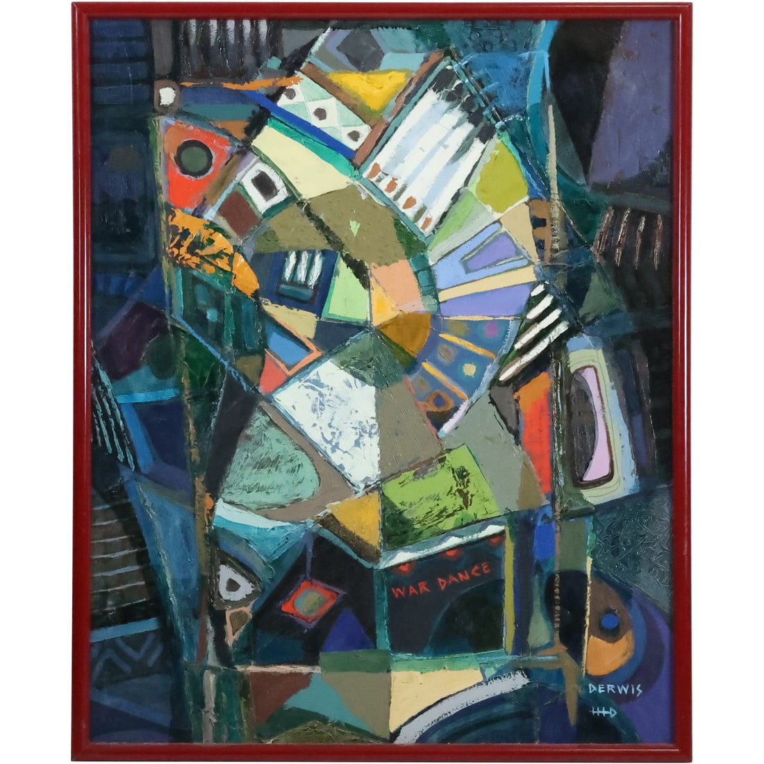 Vintage Avant Garde Oil on Canvas Painting Abstract Composition "War Dance" Signed Derwis, HHD (1 of 20)