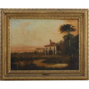 Alfred Jacob Miller, 1810-1874 American, Oil on Canvas Painting Landscape with Villa: Alfred Jacob Miller, 1810-1874 American, Oil on Canvas Painting Landscape with Villa. size: 18 x 24, 24.5 x 30.25 outside frame. Alfred Jacob Miller (1810 - 1874) was active/lived in Maryland. Alfred