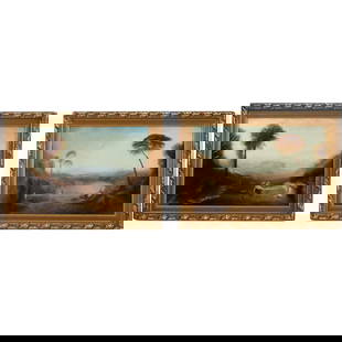Pair 19th C. William Turner Oil on Canvas Paintings Studies for Larger Landscape Paintings: Pair 19th C. William Turner Oil on Canvas Paintings Studies for Larger Landscape Paintings. Both Framed. size: 12 x 17.75, 15.5 x 21.25 outside frame
