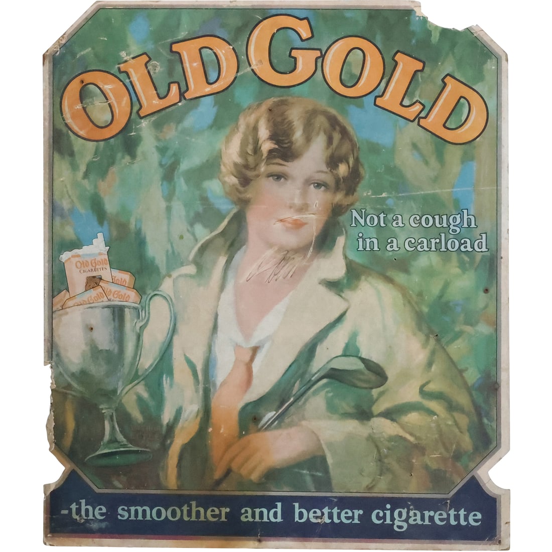 OLD GOLD Cigarette Vintage Advertising Lithography on Cardboard 33 in. x 28 in.: OLD GOLD Cigarette Vintage Advertising Lithography on Cardboard 33 in. x 28 in. size: 33 x 28