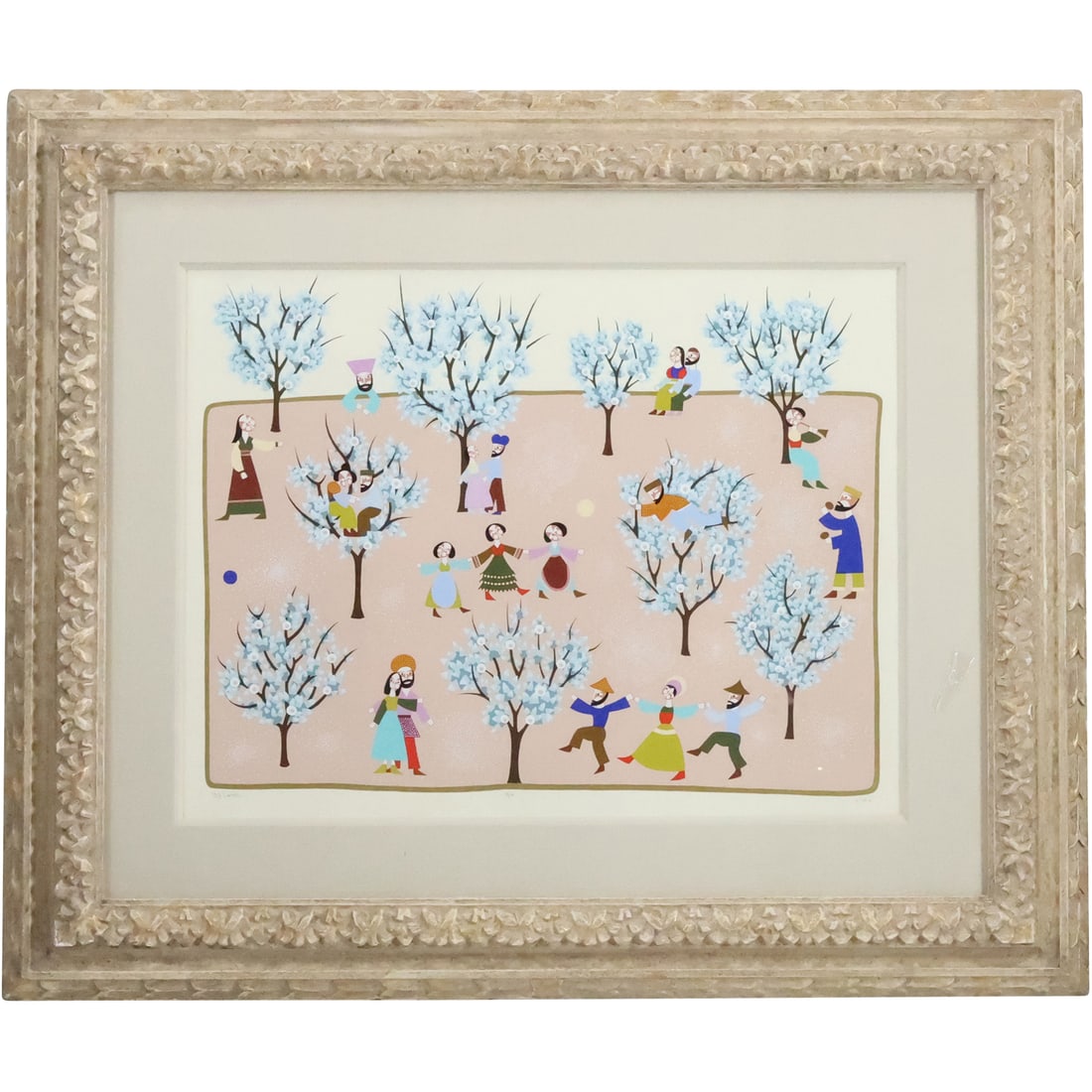 D S Larir, Artist Proof Lithograph Jewish Figures Dancing Amongst Trees, Pencil Signed, Framed (1 of 20)
