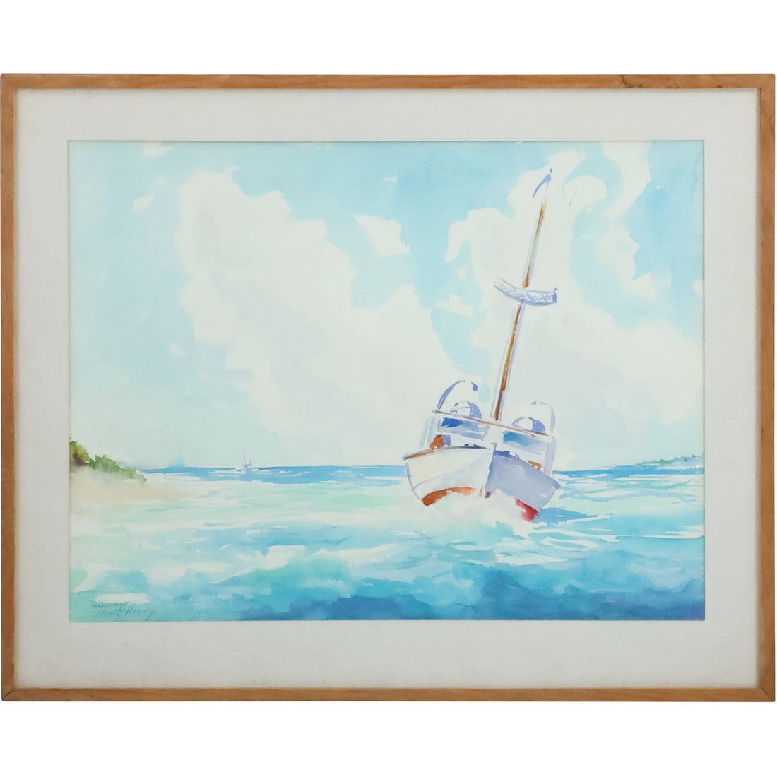 Stuart Henry, 1906-1991, Watercolor Painting, Seascape with Boat, Signed, Framed (1 of 20)