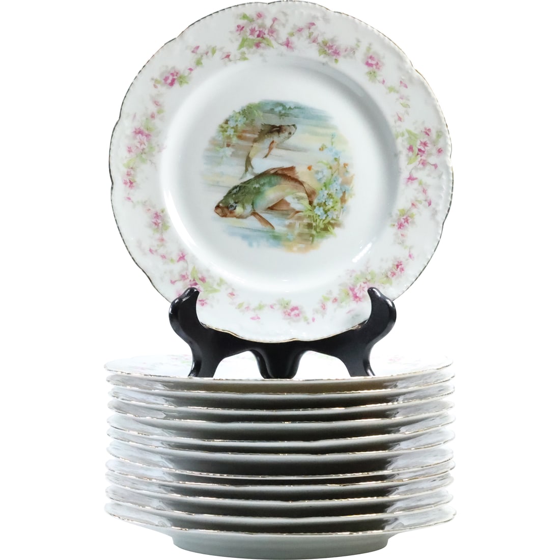 [12] Bassett Limoges Austria 19th C. Fine Porcelain FISH Plates and Matching FISH Platter (1 of 18)