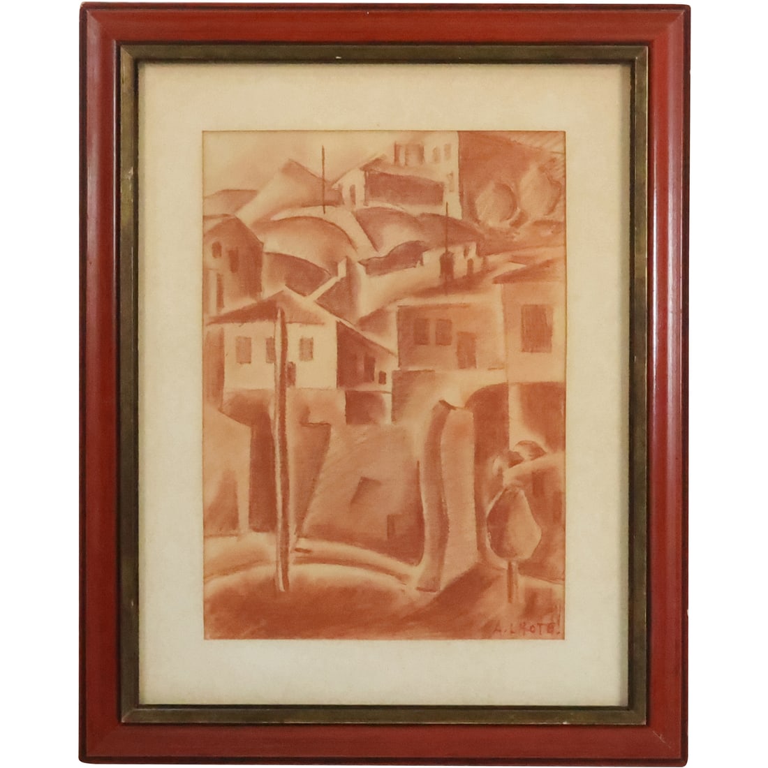 Andre Lhote; Important French  Chalk Drawing - French Village Signed (1 of 20)