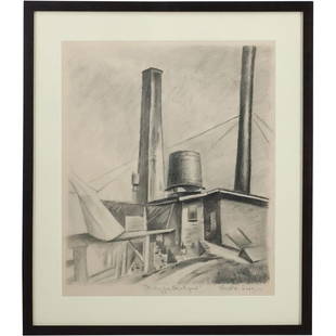 Charles Rosen; American Charcoal Drawing Signed: Charles Rosen; American Charcoal Drawing Signed. Charles Rosen(1878-1950) charcoal on paper. Study for Brickyard. Signed and inscribed;