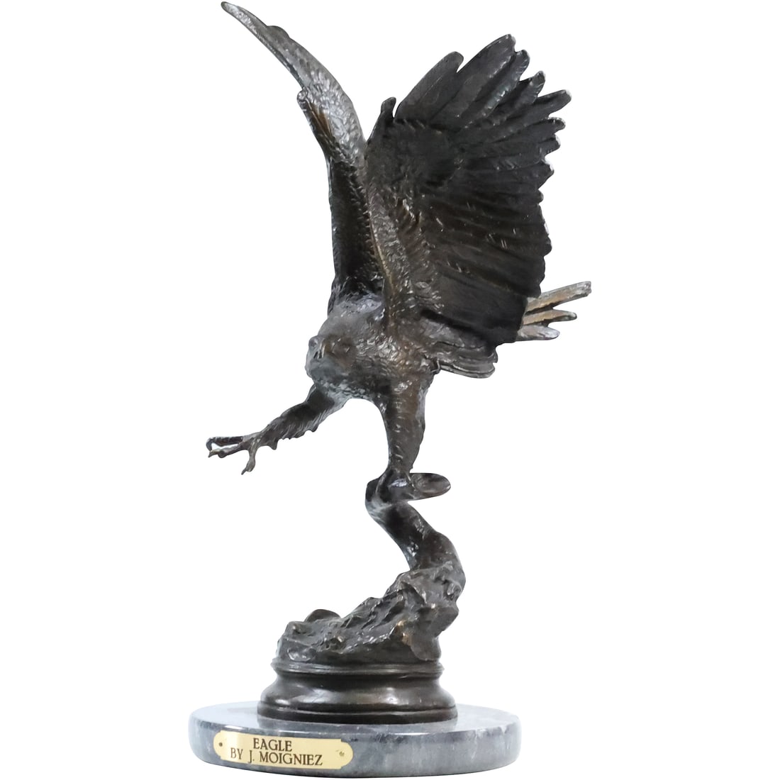 after Jules Moigniez  Bronze Sculpture of an EAGLE Mounted on Marble Base , Brass Name Tag (1 of 20)