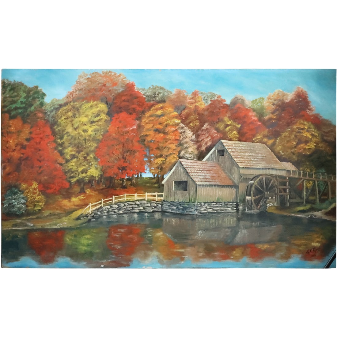 G E Goss 1965, Large Oil Painting of a Gristmill in Country Landscape 42 in. x 72 in. (1 of 20)