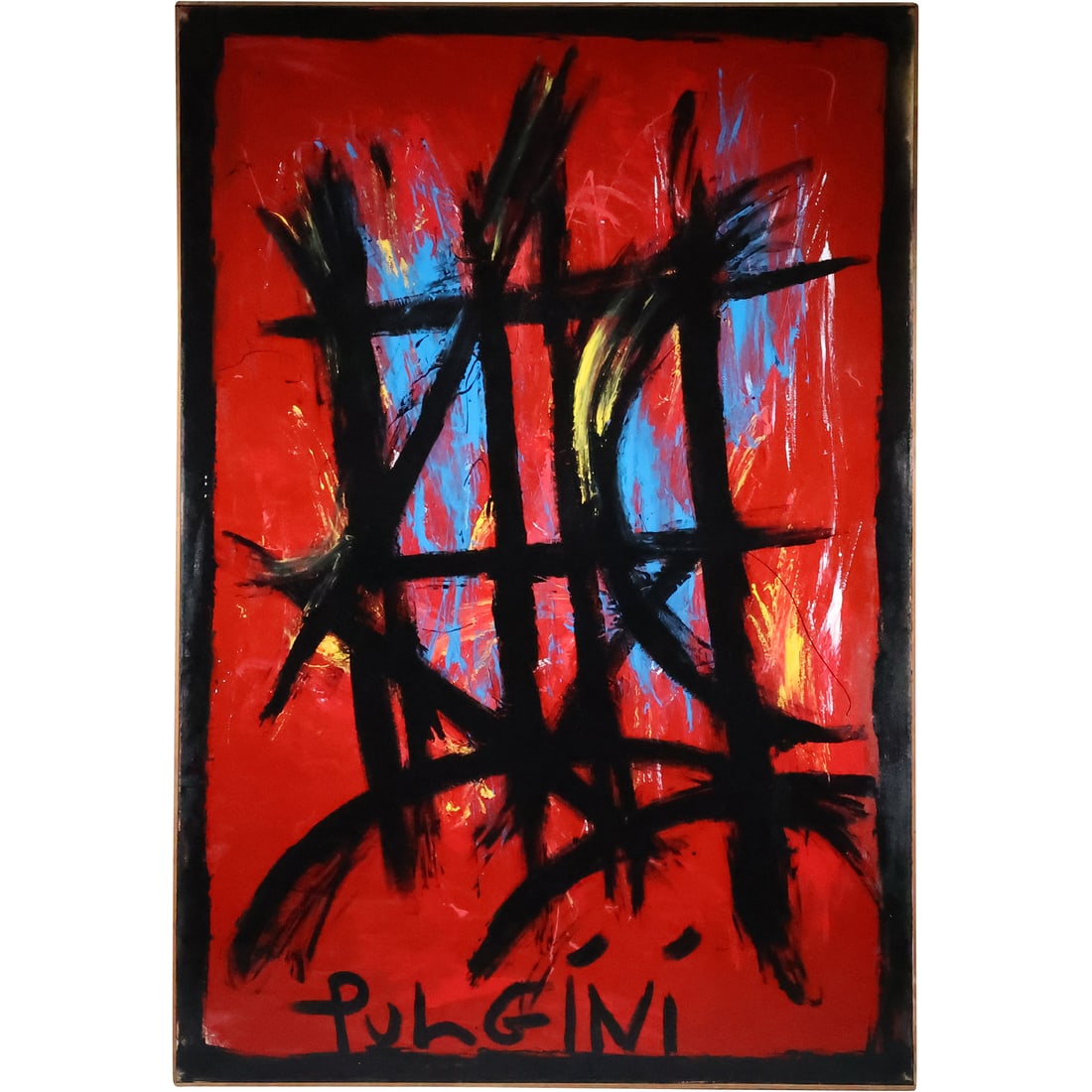 THOMAS PULGINI, American, Large Oil Painting Abstract Black Lines on Color Expressionism (1 of 20)