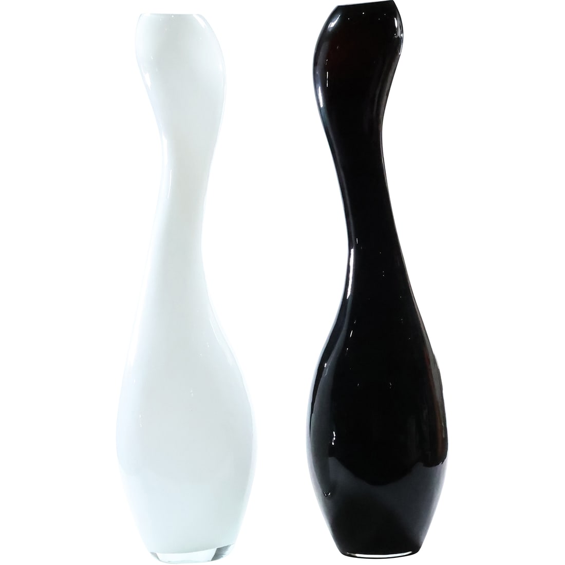 [2] Tall Mid-Century Modern Black and White Curved Glass Vases 19.75 inches height (1 of 18)