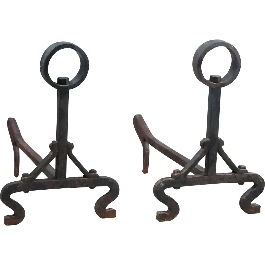 Pair of  Antique 19th Century Cast Iron Ring Top Fireplace Andirons (1 of 20)