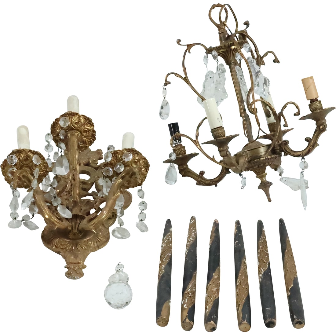 Vintage French Victorian Cast Metal 3-Light Wall Sconce and French Metal Hanging Hall Fixture (1 of 20)