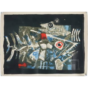 Antoni Clave Sanmartin (1913 - 2005), DEUX POISSONS, 1958, 50 Color Lithograph #99/100: Dive into the captivating world of Antoni Clave Sanmartin with his iconic work, "DEUX POISSONS, 1958," a limited edition color lithograph numbered 99 out of 100. This striking piece is not merely an a