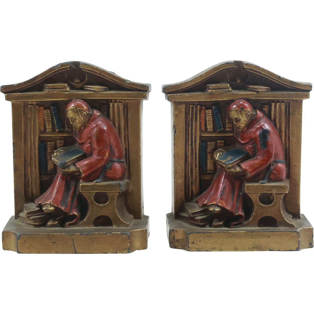1922 L V Aronson Clad Bookends Monk Priest Cardinal in a Library (1 of 17)