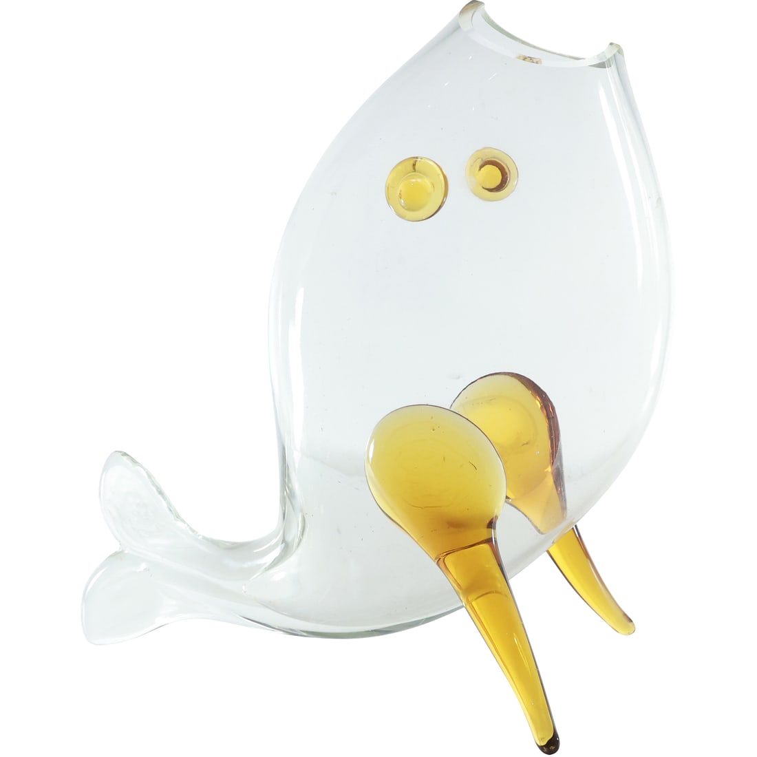 Vintage Blenko Amber and Crystal Glass FISH Figurative Vase 12.5 inches height (1 of 18)