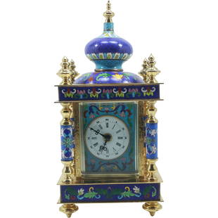 Vintage Chinese Cloisonné Brass Enamel Blue Floral Mantle Carriage Clock 12 in. x 5.75 in.: Vintage Chinese Cloisonné Brass Enamel Blue Floral Mantle Carriage Clock size: 12x5.75