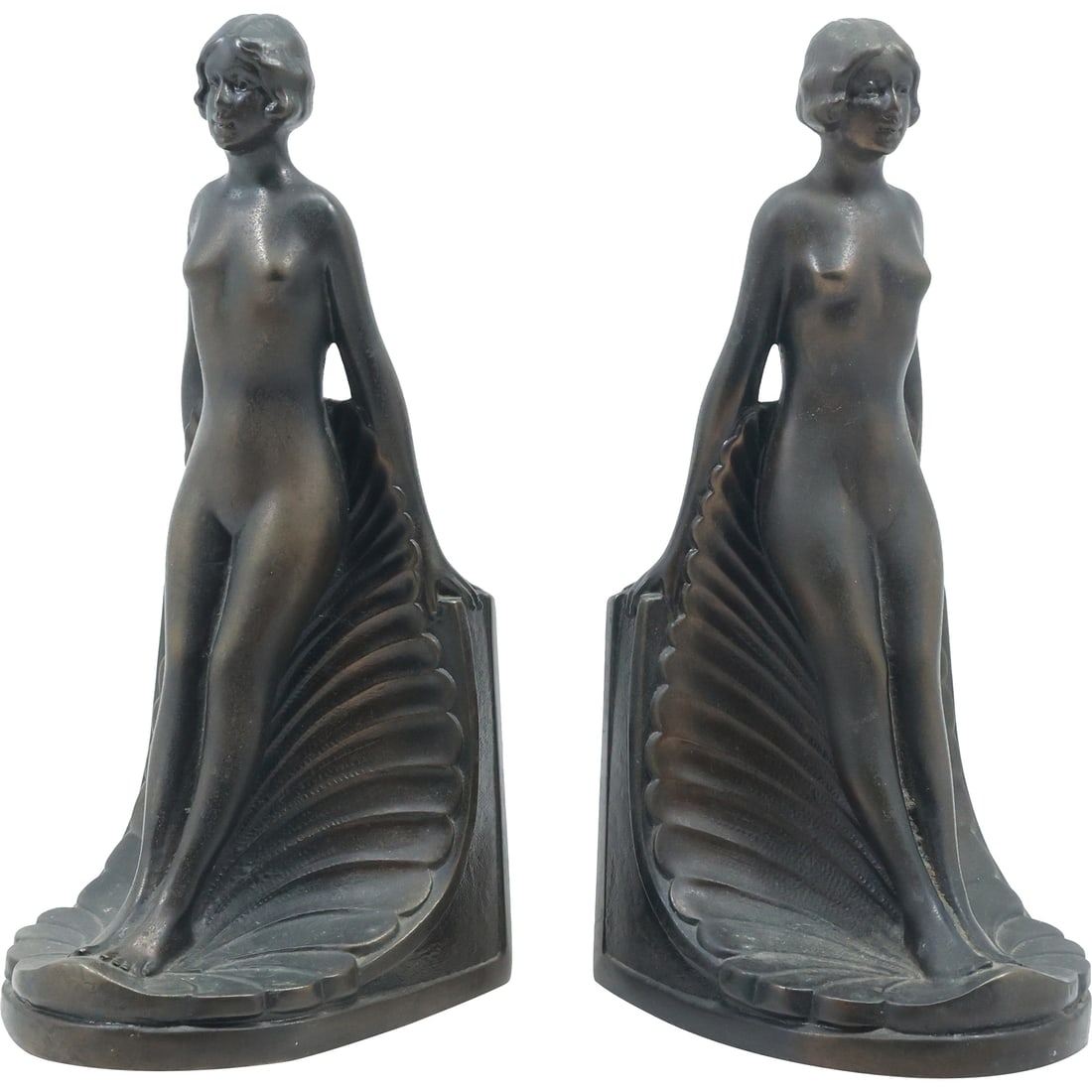 Design Toscano Naked Nude Lady Woman Bookends Art Deco Cast Iron 8.75 in. height: Design Toscano Naked Nude Lady Woman Bookends Art Deco Cast Iron , original patina. size: 8.75 in. x 4 in.