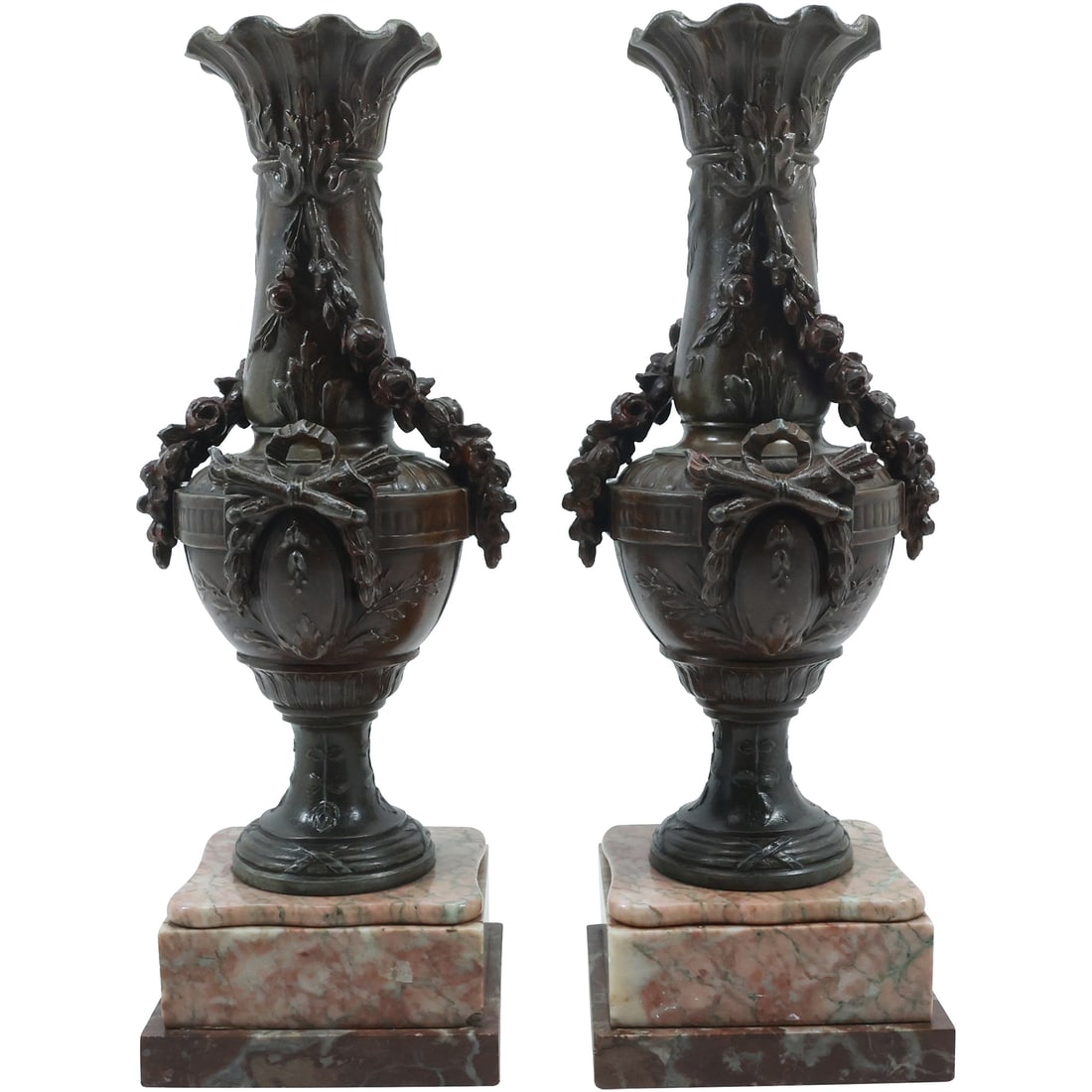 [2] French Victorian Cast Metal Spelter Garnitures Mounted on Marble Bases 14.5 inches height (1 of 20)