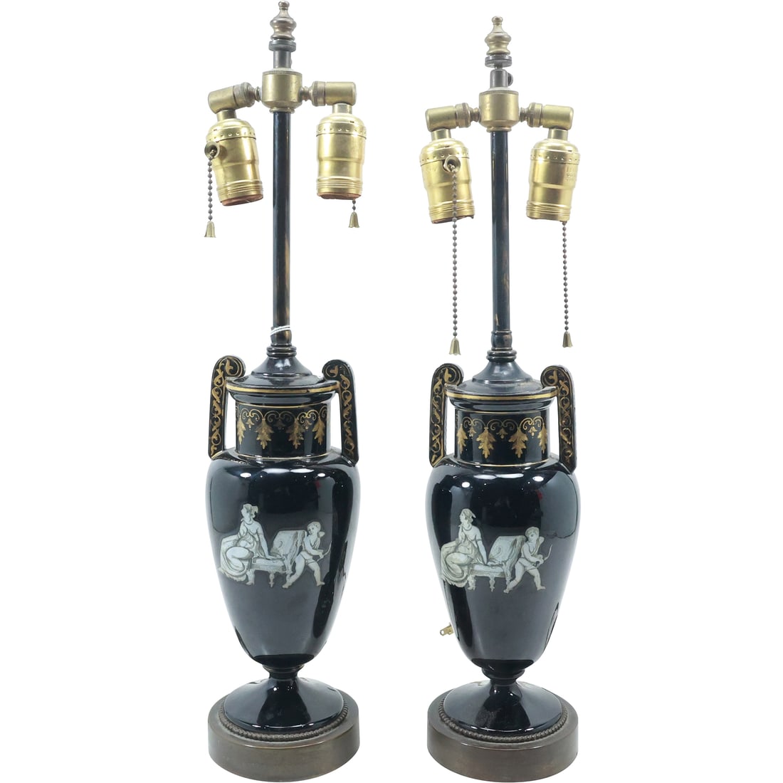 [2] Vincent Garnier, Paris, Hand Painted Fine Porcelain Urn Table Lamps 21 in. overall height (1 of 20)