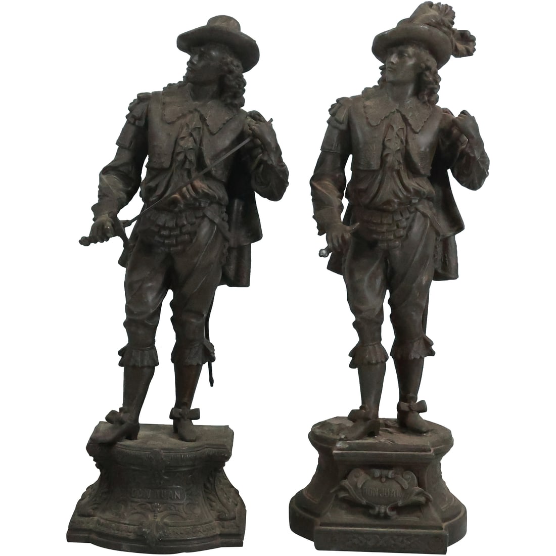 [2] 19th C. Cast Metal Spelter Musketeers Figure Statues 21 inches height, Original Patina (1 of 20)