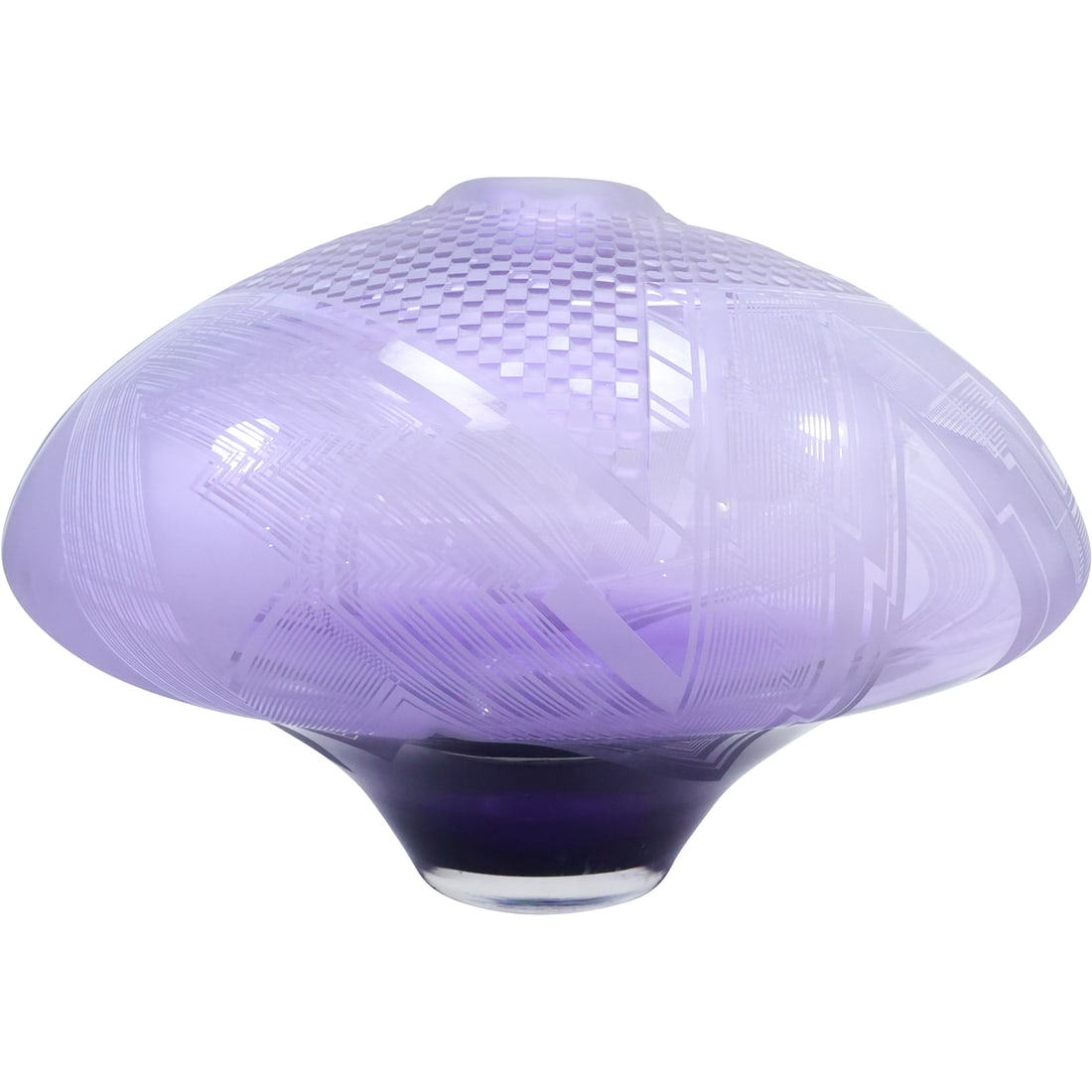 Bob Toensing Signed Studio Art Glass Vase Amethyst with Art Deco Etched Pattern 11 in. x 14 in. (1 of 20)