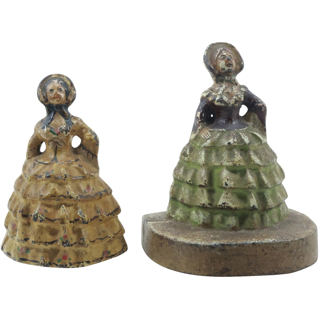[2] Antique Cast Iron attrib Hubley Women Figurative Doorstops, Southern Belle: Transport yourself to a bygone era with these exquisite antique cast iron figurative doorstops, often attributed to the esteemed Hubley company. This pair showcases the charm of Southern Belle figures